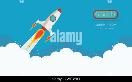 Space rocket launch. Start up concept flat style.Vector illustration.Design elements for a banner, poster,leaflets for business. Stock Vector