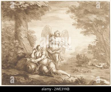 Hagar in the desert, Jurriaan Cootwijck, after Eustache Lesueur, 1759 print Hagar is located on the ground in a mountainous landscape. An angel points her to a water source. On the right is Ismaël, the child of Hagar, hidden under a bush. print maker: Amsterdamafter drawing by: Paris paper  an angel appears and reveals a well of water to Hagar Stock Photo