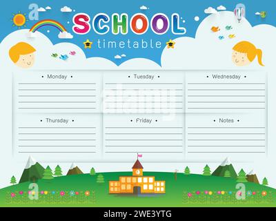 background frame design of School Timetable with animal head, Schedule ...