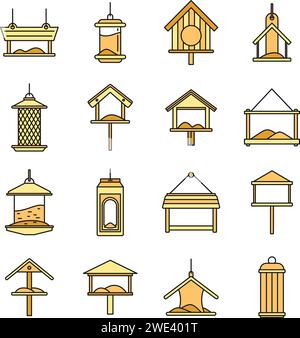 City bird feeders icons set. Outline set of city bird feeders vector icons thin line color flat on white Stock Vector