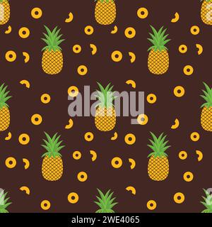 Pineapple seamless pattern. Juicy fruits tiling. Exotic tropical plant background vector illustration Stock Vector