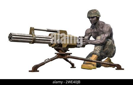 Gunner ready to fire with heavy machine gun Stock Photo