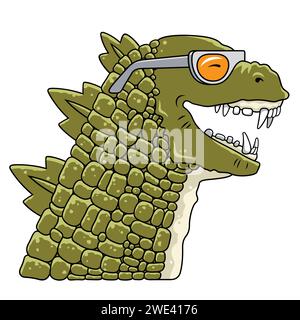 vector illustration of dinosaur in sunglasses for kid clothing design Stock Vector