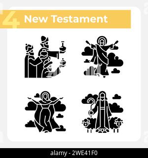 Religious scenes black glyph icons set on white space Stock Vector