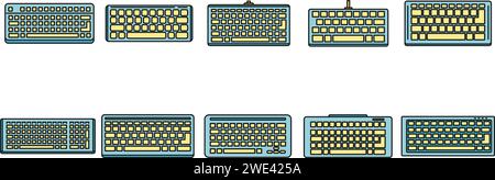 Work keyboard icons set. Outline set of work keyboard vector icons thin line color flat on white Stock Vector