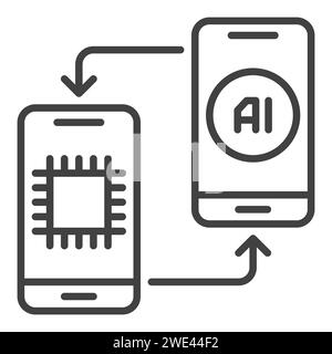 Two AI Smartphones vector Artificial Intelligence in Phones concept linear icon or symbol Stock Vector