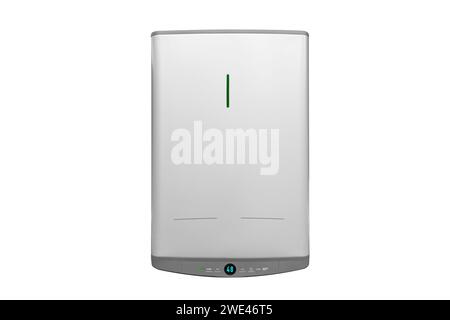 Water heater isolated on a white background. Electric boiler for heating water close-up. Boiler for central heating of residential house. Modern home Stock Photo