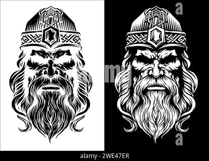 Viking Warrior Man Strong Mascot Face in Helmet Stock Vector