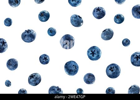 Falling blueberries isolated on white. Background of fresh blueberries. Blueberry isolated on white. Stock Photo