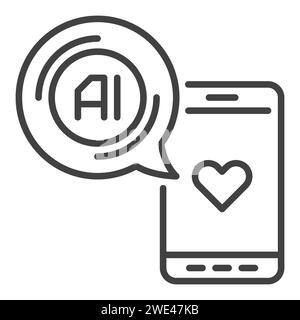 Smart Phone with Artificial Intelligence vector AI concept icon or sign in thin line style Stock Vector