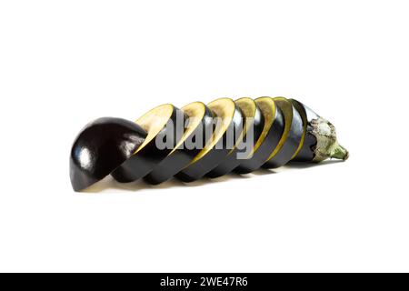 Eggplant or aubergine isolated on white background with clipping path. Sliced eggplant isolated on white. Stock Photo
