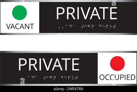 Vacant or occupied private slider signs with braille reading system on white background Stock Vector