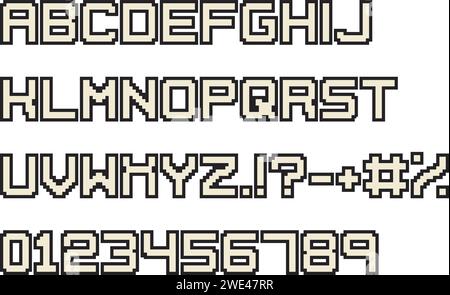 Pixel font. Video arcade computer game design 8 bit letters and numbers. 90s retro style vector alphabet Stock Vector