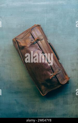 Old brown leather briefcase Stock Photo