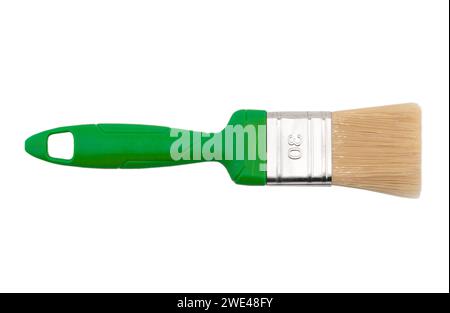 Clean new paint brush isolated on white background. Blue handle paint brush isolated on white background Stock Photo