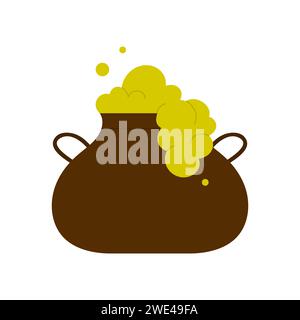 Cauldron with green elixir potion. Witchcraft poison, magic object cartoon vector illustration Stock Vector