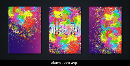 Happy Holi Indian Festival Banner, Colorful gulaal, powder color, party set luxury card with explosion patterned and crystals multicolors Backgrounds Stock Vector