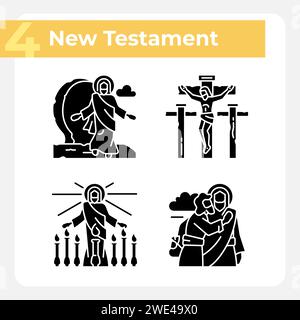Life of Jesus Christ black glyph icons set on white space Stock Vector