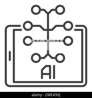 AI Brain on Tablet Screen vector Artificial Intelligence concept thin line icon or symbol Stock Vector
