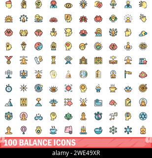100 balance icons set. Color line set of balance vector icons thin line color flat on white Stock Vector