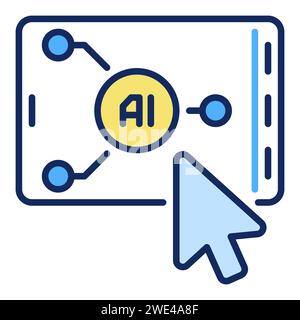 Mouse Click on Smartphone with AI vector Artificial Intelligence concept colored icon or design element Stock Vector