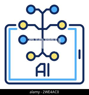 Tablet Screen with AI Brain vector Artificial Intelligence concept colored icon or design element Stock Vector