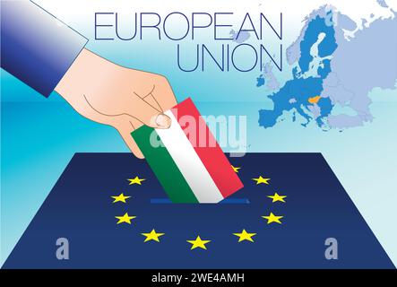 European Union, voting box, European parliament elections, Hungary flag and map, vector illustration Stock Vector