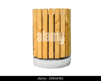 New trash can of wood isolated on white background. Street trash can isolated Stock Photo
