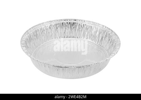 Foil baking dish closeup isolated on a white background. Empty disposable square aluminium foil baking dish isolated on white Stock Photo