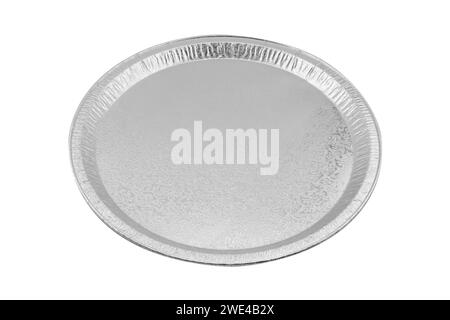 Foil baking dish closeup isolated on a white background. Empty disposable square aluminium foil baking dish isolated on white Stock Photo