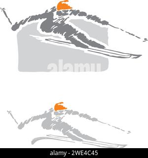 black and white skier in an orange cap Stock Vector