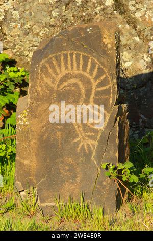 Petroglyph Trail rock art, Columbia Hills State Park, Columbia River Gorge National Scenic Area, Washington Stock Photo