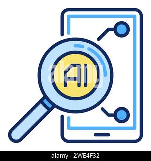 Smart Phone with AI and Magnifier vector Artificial Intelligence Searching concept colored icon or symbol Stock Vector