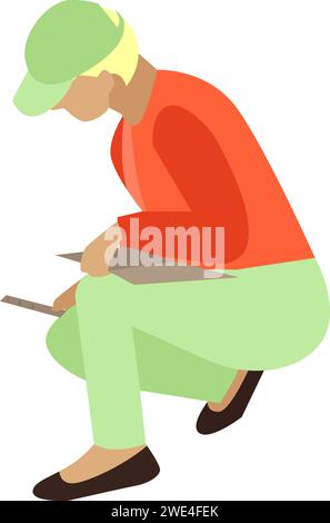 Woman archeologist measuring fossil bones with tape vector icon isolated on white Stock Vector
