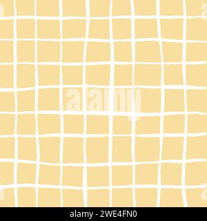 Hand drawn cute grid. doodle beige, yellow, white plaid pattern with Checks. Graph square background with texture. Line art freehand grid vector outli Stock Vector
