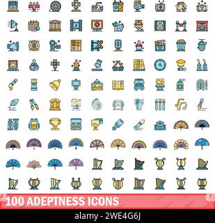 100 adeptness icons set. Color line set of adeptness vector icons thin line color flat on white Stock Vector