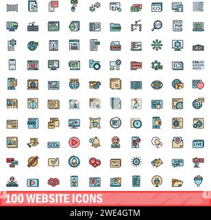 100 website icons set. Color line set of website vector icons thin line color flat on white Stock Vector