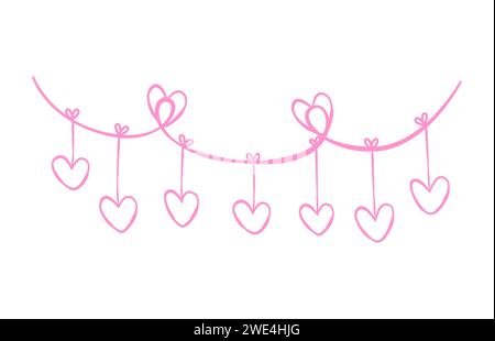 Hand Drawn Pink Hearts Garland Stock Vector