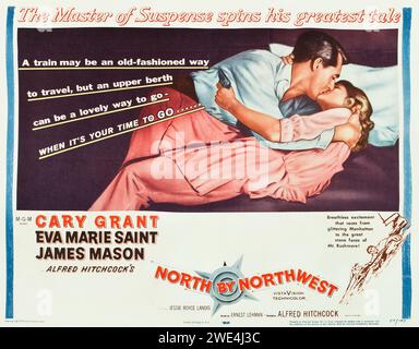 North by Northwest (MGM, 1959). Vintage film poster feat Cary Grant. Hitchcock - Cary Grant, Eva Marie Saint, James Mason. Stock Photo