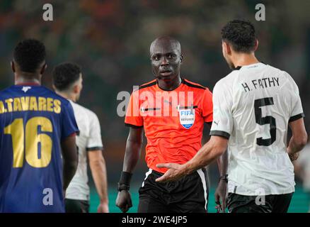 January 22 2024: Alhadji Allaou Mahamat (Chad) gestures during a African Cup of Nations Group B game, Egypt vs Cape Verde, at Stade Felix Houphouet-Boigny, Abidjan, Ivory Coast. Kim Price/CSM Stock Photo