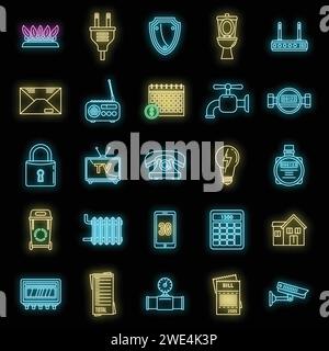 Smart utilities icons set. Outline set of smart utilities vector icons neon color on black Stock Vector
