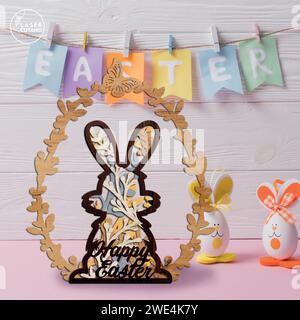 EASTER RABBIT BUNDLE Digital multilayer layout files are specially prepared for the laser cut, CNC router machine and other cutting machines. Stock Vector