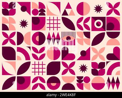Modern purple, maroon and pink abstract geometric pattern background, creates a visually stunning contrast, infusing vector design with a contemporary allure. Dynamic interplay of shapes and hues Stock Vector