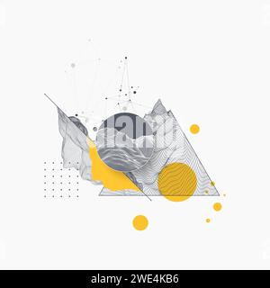 Abstract art wireframe background. Modern science or technology art elements. Surface illustration. Hand made vector. Stock Vector