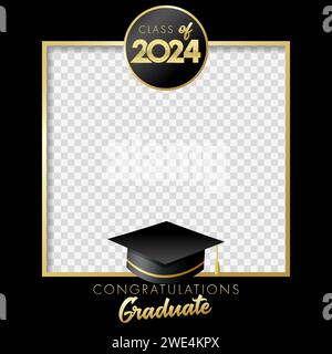 Class of 2024 Graduation party photo frame for booth. 2024 congratulation graduate design with text and academic hat. Vector illustration Stock Vector
