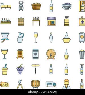 Modern winemaker icons set. Outline set of modern winemaker vector icons thin line color flat on white Stock Vector