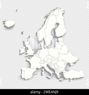 Map of Europe with national borders isolated on transparent background. EU similitude template for website, design, cover, infographics. Pseudo-3d vec Stock Vector