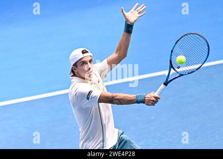 Melborune, Australia. 22nd Jan, 2024. Arthur Cazaux of France during the Australian Open 2024, Grand Slam tennis tournament on January 22, 2024 at Melbourne Park in Melbourne, Australia. Credit: Abaca Press/Alamy Live News Stock Photo