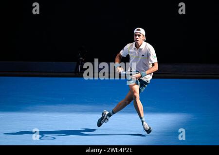 Melborune, Australia. 22nd Jan, 2024. Arthur Cazaux of France during the Australian Open 2024, Grand Slam tennis tournament on January 22, 2024 at Melbourne Park in Melbourne, Australia. Credit: Abaca Press/Alamy Live News Stock Photo