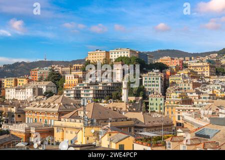 Genova, Italy city skyline view towards the historic belvedere castelletto. Stock Photo